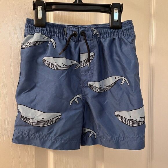Tea Collection Knee-Length Humpback Whale Swim Trunks Shorts Blue Boys Size 3 - Picture 1 of 9